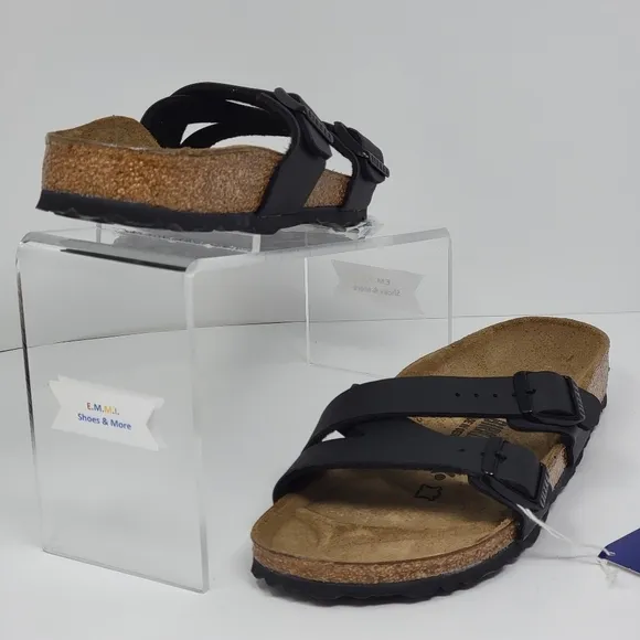 BIRKENSTOCK Yao Narrow Fit Black Birko-Flor Leather Sandals Women's Size 5 New