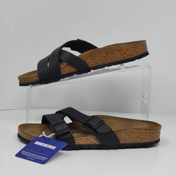 BIRKENSTOCK Yao Narrow Fit Black Birko-Flor Leather Sandals Women's Size 5 New