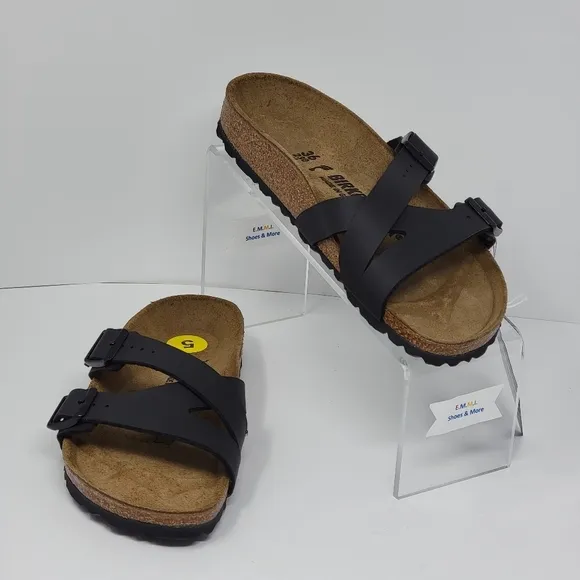 BIRKENSTOCK Yao Narrow Fit Black Birko-Flor Leather Sandals Women's Size 5 New