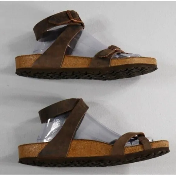 Birkenstock Yara Oiled Leather Ankle-Strap Sandals Habana-Brown  US L 10  M 8