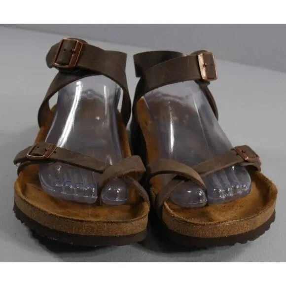 Birkenstock Yara Oiled Leather Ankle-Strap Sandals Habana-Brown  US L 10  M 8