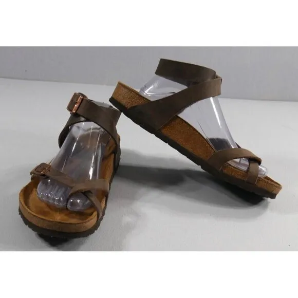 Birkenstock Yara Oiled Leather Ankle-Strap Sandals Habana-Brown  US L 10  M 8