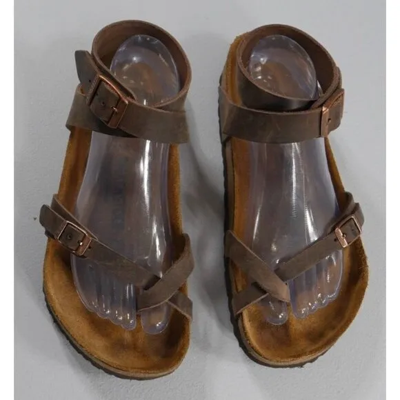 Birkenstock Yara Oiled Leather Ankle-Strap Sandals Habana-Brown  US L 10  M 8