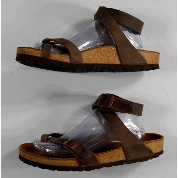 Birkenstock Yara Oiled Leather Ankle-Strap Sandals Habana-Brown  US L 10  M 8
