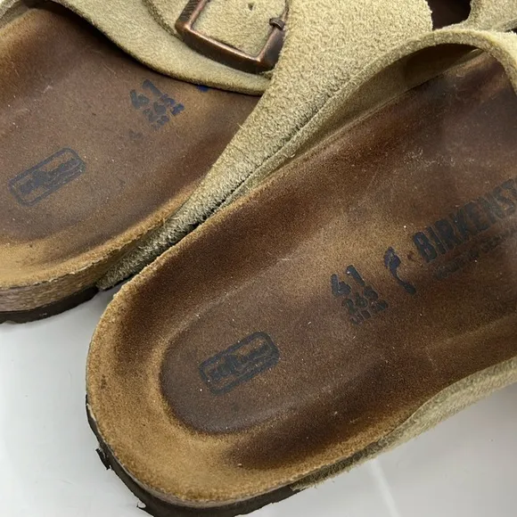 Birkenstock Arizona Tan Suede Strap Sandals EU Sz 41 Narrow US W 10 M 8 Soft FB