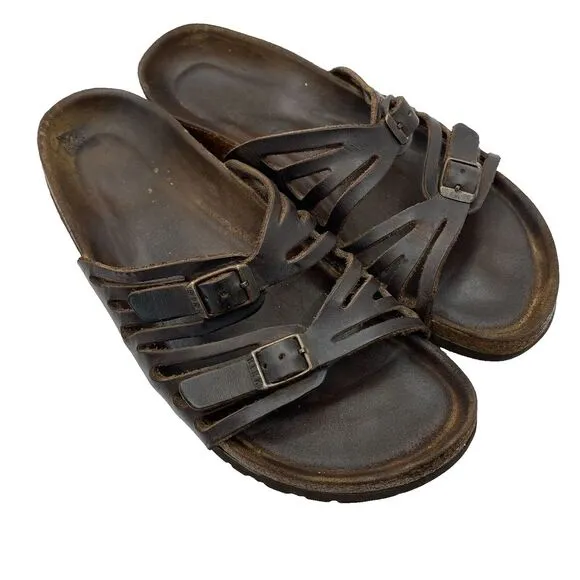 Birkenstocks‎ Sz 38 US W7 Brown Leather Mayari Arizona Granada slide Sandals Y2K