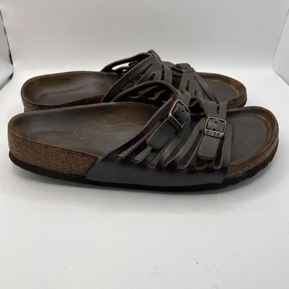 Birkenstocks‎ Sz 38 US W7 Brown Leather Mayari Arizona Granada slide Sandals Y2K