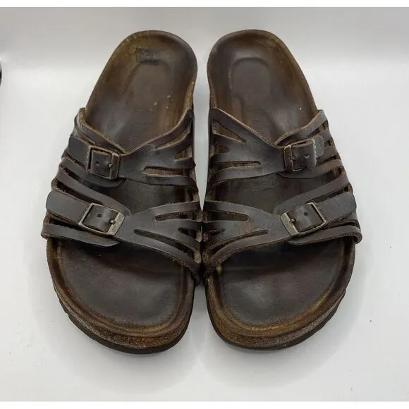 Birkenstocks‎ Sz 38 US W7 Brown Leather Mayari Arizona Granada slide Sandals Y2K