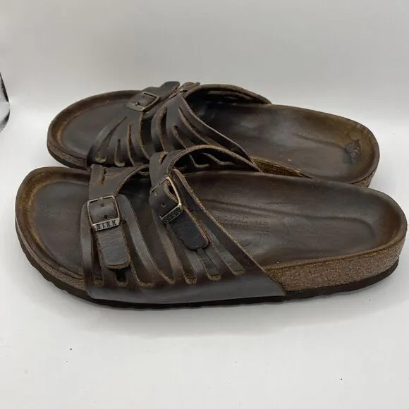 Birkenstocks‎ Sz 38 US W7 Brown Leather Mayari Arizona Granada slide Sandals Y2K
