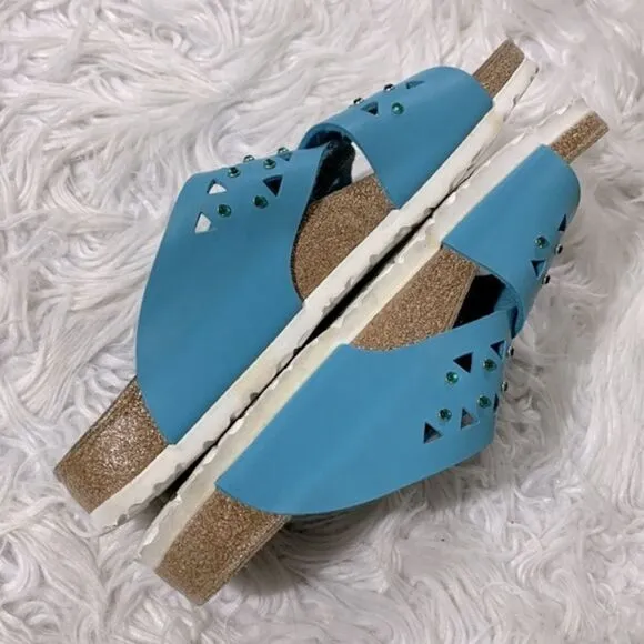 BIRKI’S crisscross crystal studded vamp leather sandals women’s size 10
