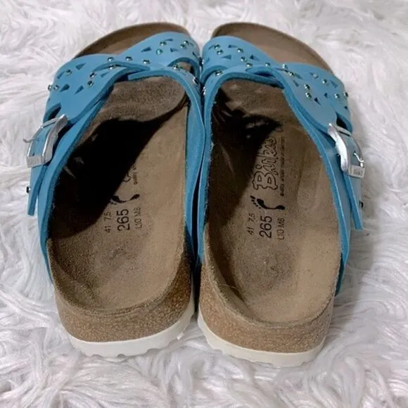 BIRKI’S crisscross crystal studded vamp leather sandals women’s size 10
