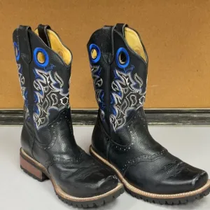 Black and Blue Cowboy Boots with Decorative Stitching