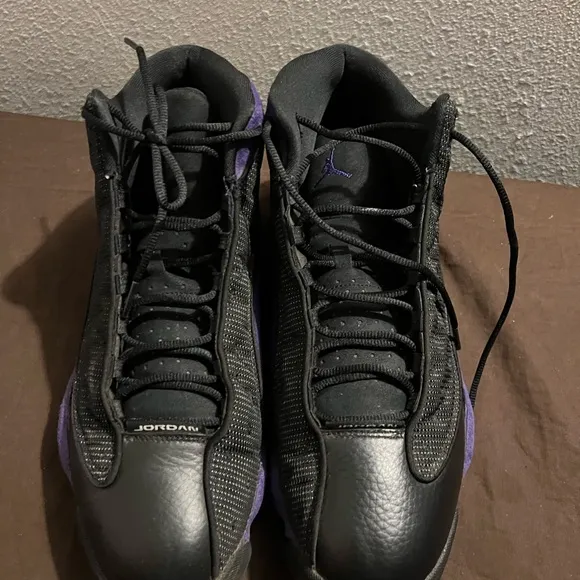 Black and Purple Basketball Sneakers with Suede Finish Jordan 13 Court Purple