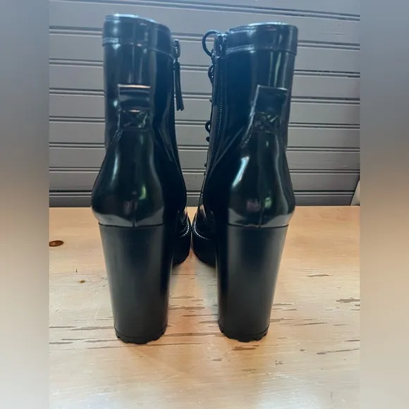 Black Bershka boots Women’s Block Heels Platform Patent Ankle Combat Boots