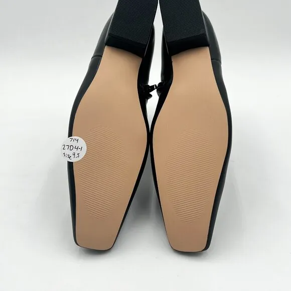 Black Comfy Chunky Low Heels Ankle Boots Square Toe Fall Winter Dress Shoe