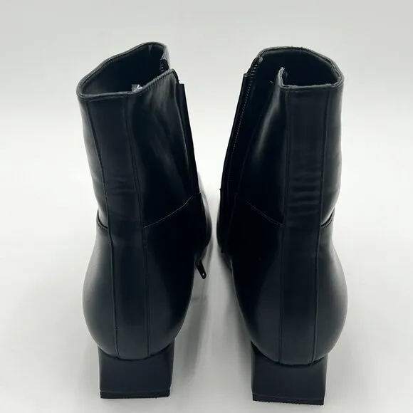 Black Comfy Chunky Low Heels Ankle Boots Square Toe Fall Winter Dress Shoe