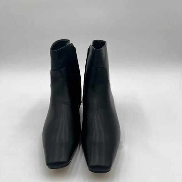 Black Comfy Chunky Low Heels Ankle Boots Square Toe Fall Winter Dress Shoe