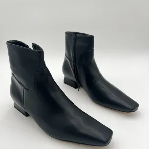Black Comfy Chunky Low Heels Ankle Boots Square Toe Fall Winter Dress Shoe