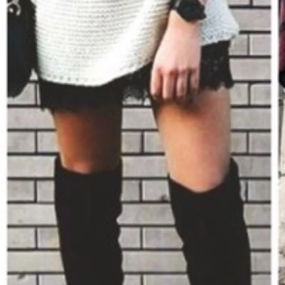 Black OTK fitted slouchy chunky heels boots