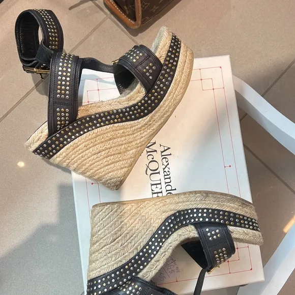 Black Studded Wedge Sandals Alexander McQueen