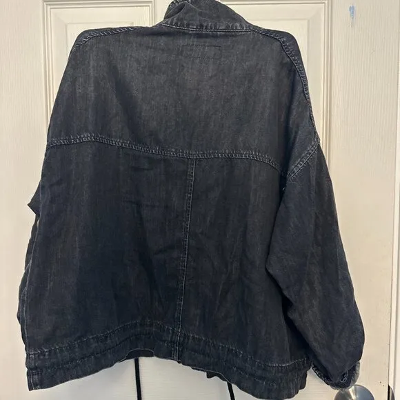 BlankNYC Black Denim Jacket | Adjustable Waist | XS | Distressed Wash