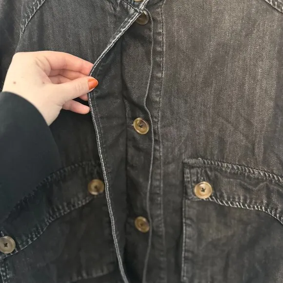BlankNYC Black Denim Jacket | Adjustable Waist | XS | Distressed Wash