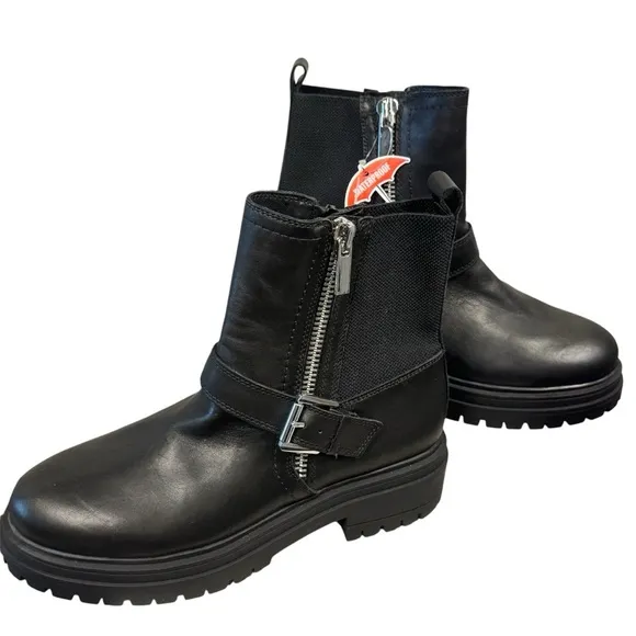 Blondo Garnet Waterproof Boots Women's Size 9  Black Leather Lug Sole Moto
