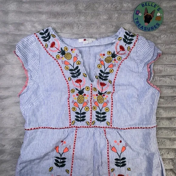 Boden Dress Sz 8 Long Bea 100% Linen Floral Embroidery Pineapple Beach Vacation