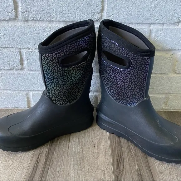 Bogs Neo Classic Rainbow Black Leopard Boots 72930 Youth Size 5