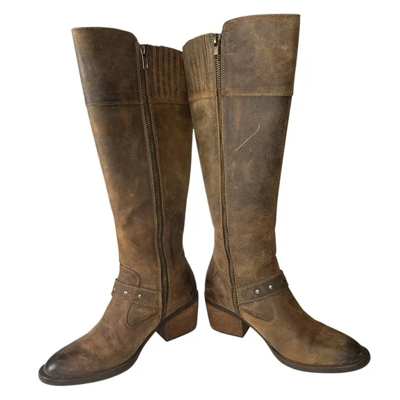 Born Alize Double Zip Taupe Distressed Boots Size 6.5