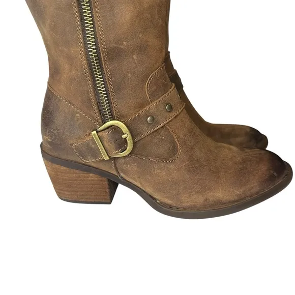 Born Alize Double Zip Taupe Distressed Boots Size 6.5