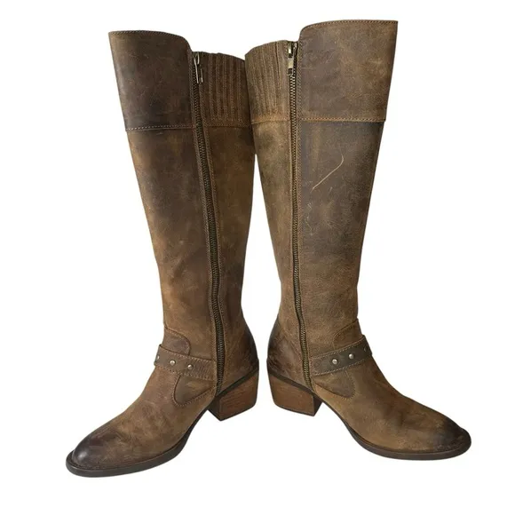 Born Alize Double Zip Taupe Distressed Boots Size 6.5