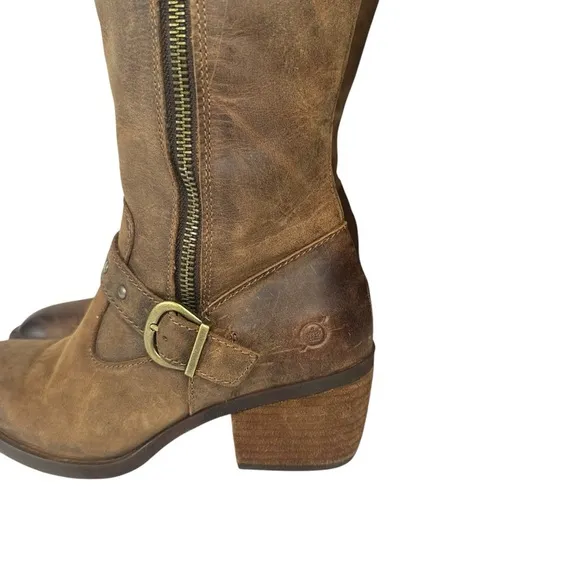 Born Alize Double Zip Taupe Distressed Boots Size 6.5