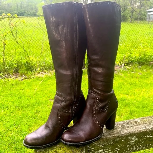 Born Brown Heeled Leather Boots Classic Style