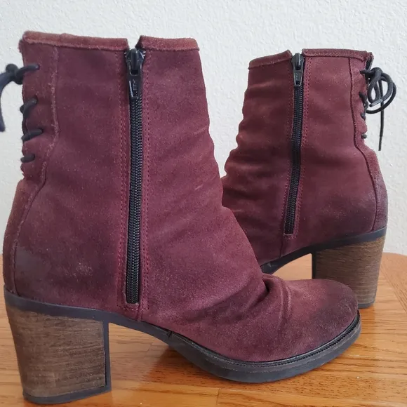 Bos &amp; Co Barlow Waterproof Ruched Suede Chunky Heel Plum Back Laces Women's 39