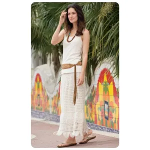 Boston Proper hippie Boho White Crochet drawstring stretch waist Skirt sz M