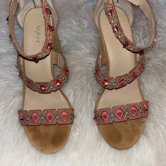 Botkier Gigi Sandals Suede Embellished Pink Studded Block Heel Sz 8