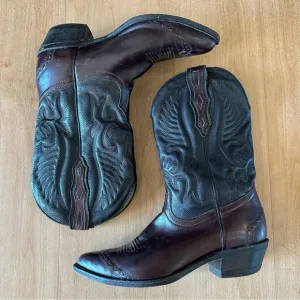 Boulet Pointed Toe Black Burgundy Leather Sole Made in Canada Cowboy Boots