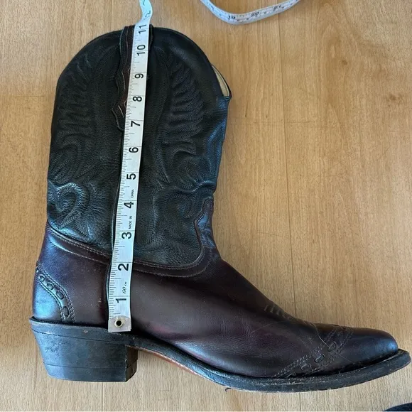 Boulet Pointed Toe Black Burgundy Leather Sole Made in Canada Cowboy Boots
