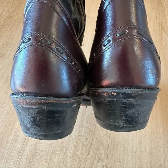 Boulet Pointed Toe Black Burgundy Leather Sole Made in Canada Cowboy Boots