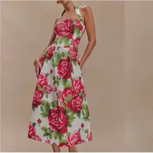 Brand New - Meshki Juana Halter Midi Dress in Sonia Rose Print - Size S - NWT
