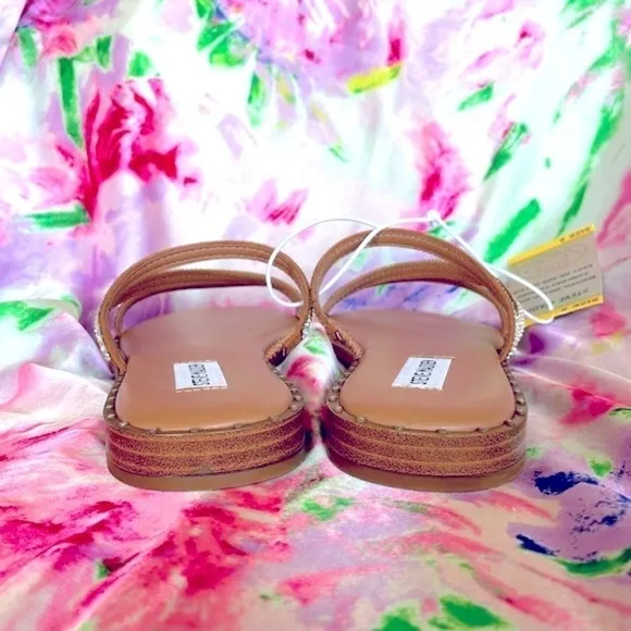 Brand New Steve Madden Rhinestone Multi Strap Slides Sandals Sparkle Studded