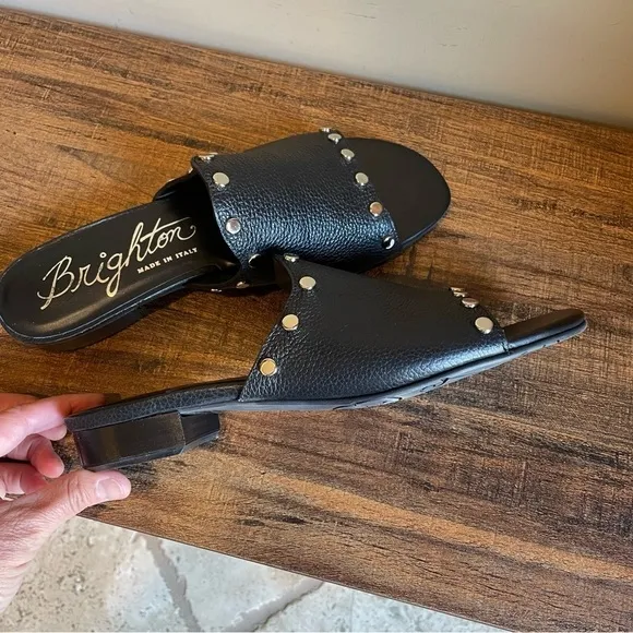 BRIGHTON Night Black Leather Studded Sandals Size 8.5