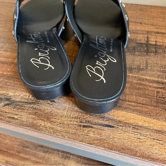 BRIGHTON Night Black Leather Studded Sandals Size 8.5