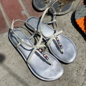 Brighton White Leather Thong Sandals