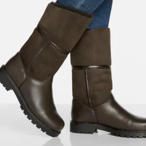 Brown Winter Rain Boots with Chunky Sole and Fuzzy Cuff