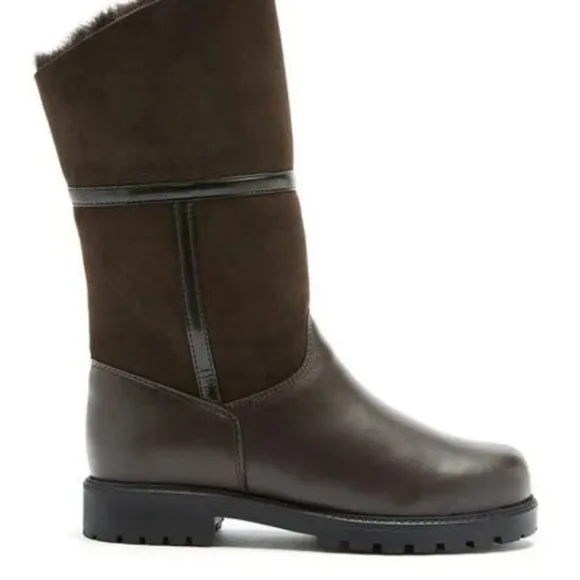 Brown Winter Rain Boots with Chunky Sole and Fuzzy Cuff