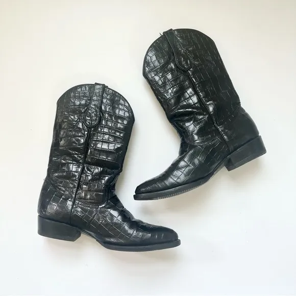 Buitre Veari Men’s Cowboy Boots Black Exotic Leather Sz 30 (US 10.5) Pointed Toe