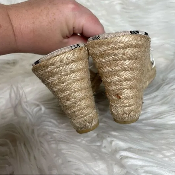 Burberry strappy Nova check Plaid Jute wedge Espadrille sandals Coastal 37