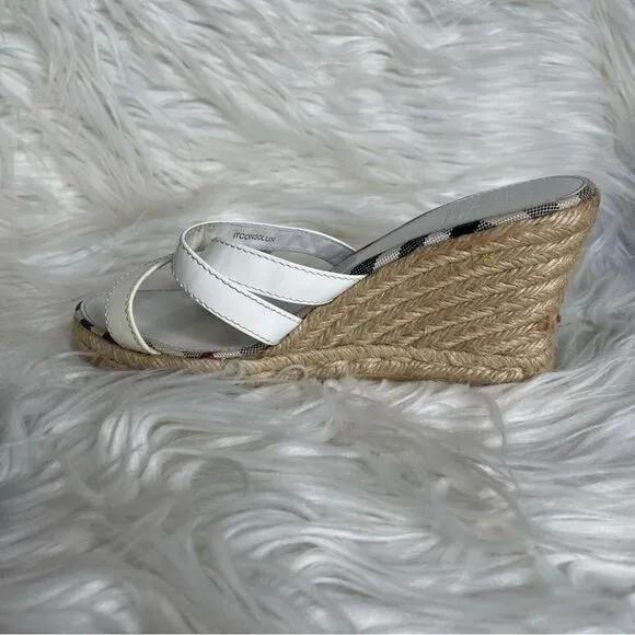 Burberry strappy Nova check Plaid Jute wedge Espadrille sandals Coastal 37